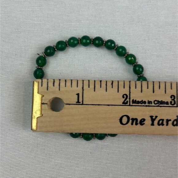 Green Beaded Stretch Bracelet YS India 925 Silver Spacer Beads Handmade - Picture 5 of 5